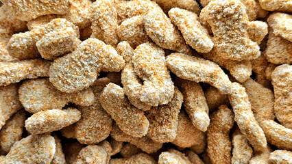 top view of chicken nuggets. raw food. frozen food in the supermarket