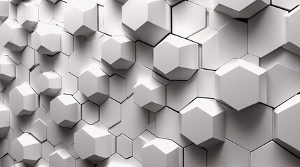 A textured background composed of repeating white hexagonal shapes with varying depths, creating a dynamic play of light and shadow.