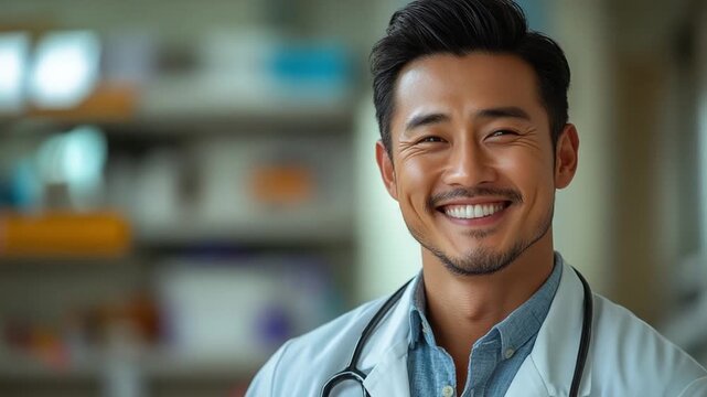 Professional Healthcare provider: A portrait captures the confident and friendly smile of a healthcare professional, exuding competence and care within a modern clinic setting.