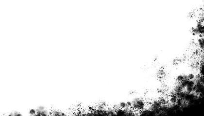 Abstract grunge corner frame transparent background black ink splatters design