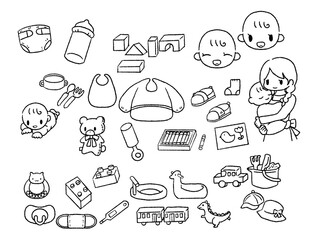 保育イラストセット白黒２