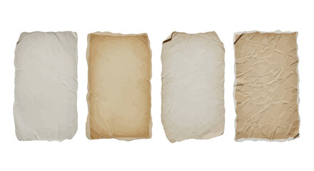 Collection of four aged, textured, parchment-like paper sheets with torn and frayed edges, presented against a white background, showcasing diverse textures and tones for artistic and design purposes