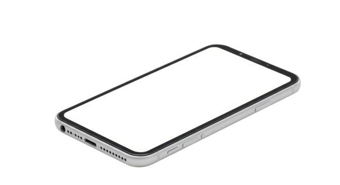 Minimalist Smartphone Display: A modern smartphone with a clean, empty screen, poised at a slight angle. The elegant design showcases the sleek technology, suggesting connectivity and communication.