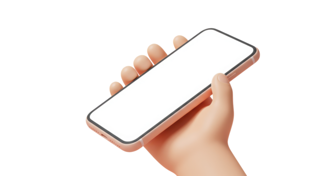 Smartphone in Hand: A sleek smartphone, held gently in a hand, its screen a blank canvas of potential, inviting interaction and exploration. 