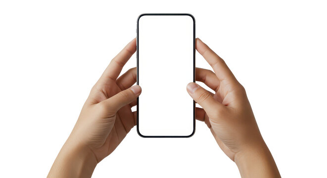 Hands Holding Mobile Phone: A pair of hands delicately cradles a sleek, modern smartphone, offering a blank screen that invites the viewer to imagine endless possibilities.