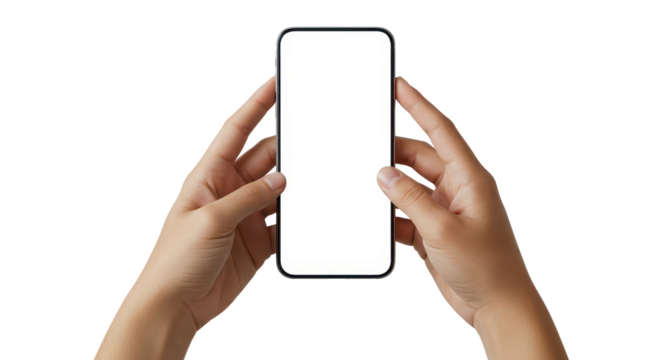 Hands Holding Mobile Phone: A pair of hands delicately cradles a sleek, modern smartphone, offering a blank screen that invites the viewer to imagine endless possibilities.