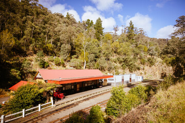 WALHALLA, AUSTRALIA - AUGUST 8 2025: Walhalla Goldfields Railway in the township of Walhalla in Baw