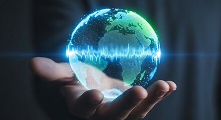 Digital Earth - A Futuristic Globe in Human Hand.