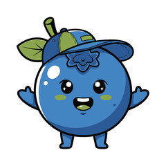 Cute Blueberry Character Icon — Kawaii Fruit Mascot Cartoon Vector