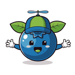 Cute Blueberry Character Icon — Kawaii Fruit Mascot Cartoon Vector