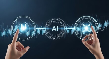 AI technology interface with human touch and digital wave.