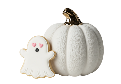 Adorable halloween pumpkin and ghost cookies displayed beautifully on transparent background