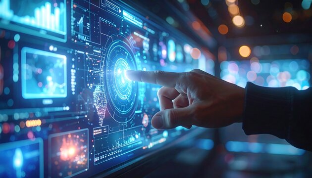 Human Hand Interacting with Advanced Technology Interface.