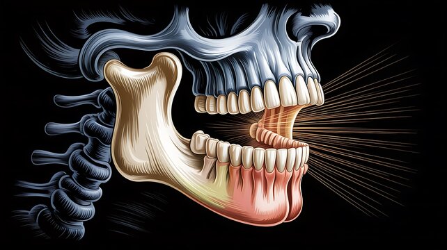 Anatomical illustration of the human jaw and teeth