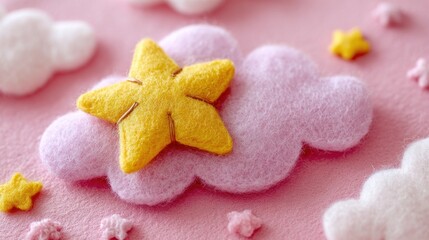 Soft, fluffy clouds with a star