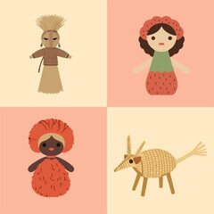 set illustration vector graphic of dolls made from plant fibers
