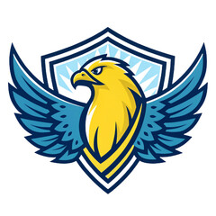 Obraz premium Thunder Roc Mascot Logo Vector, Flat Esport Badge Design with Solid Yellow and Blue Fills and Minimal Shapes, Transparent Background