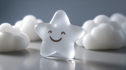 Star with a smile, surrounded by clouds