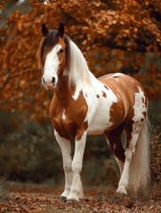 Obraz premium Majestic Horse in Autumn Colors: A Stunning Portrait of Strength and Grace