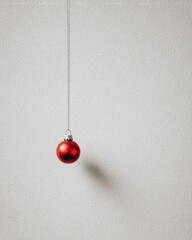 Red ornament hanging from silver string