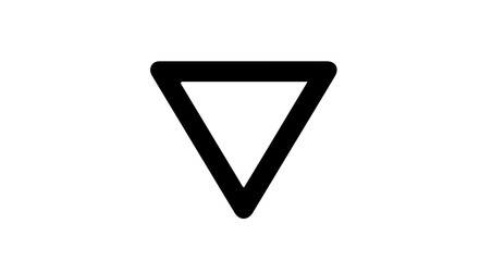 Simple black outlined downward-pointing triangle icon, a fundamental geometric shape representing decrease, direction, or a drop, useful for graphic design and user interfaces