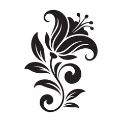 Ornamental Black Flower Design | Classic Flourish and Swirl Element