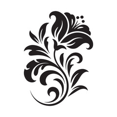 Elegant Black Floral Ornament Vector | Vintage Swirl Flourish Design