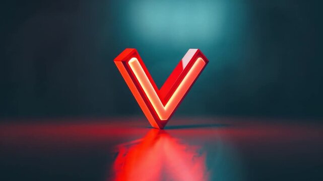 Video A red v-shaped object sits on a reflective surface, creating a sense of symmetry