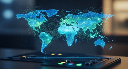 Global Connectivity - A Holographic World Map on Modern Technology.