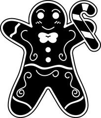 Solid Outline icon of gingerbread man holding candy