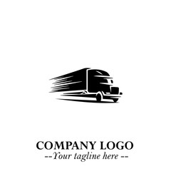 Truck Moving Fast Logo Symbol in Black on the White Background with Dynamic Transport Design