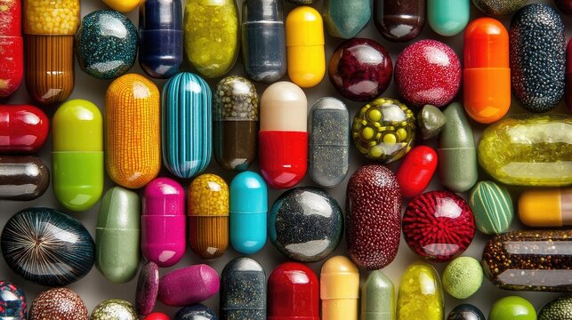 Colorful Assortment of Various Capsules and Pills on Display