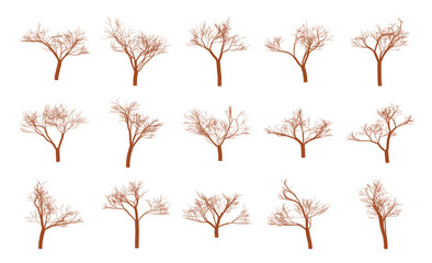 Obraz premium Collection of Stylized Bare Trees in Brown Illustration for Design Elements and Seasonal Themes