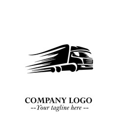 Truck Moving Fast Logo Symbol in Black on the White Background with Dynamic Transport Design