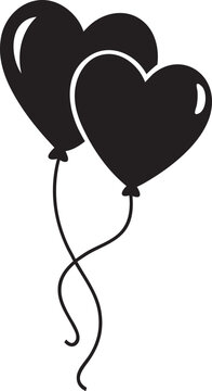 Two Heart Balloons Silhouette Vector - Black Minimalist Icon for Valentine's Day, Love, Romance, and Wedding Graphics