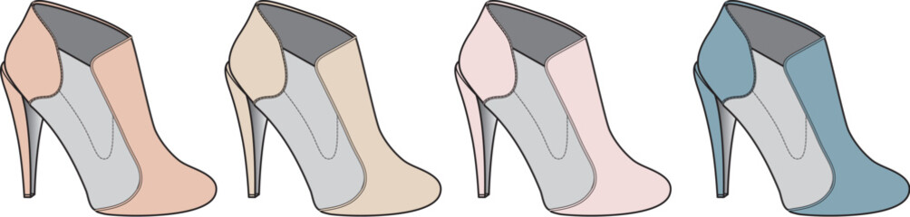 Elegant High Heel Ankle Boots Set in Pastel Tones Fashionable Footwear Vector