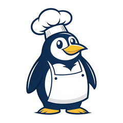 Fototapeta premium Penguin Chef Mascot Logo Vector, Flat Esport Badge Design with Solid Navy Black and White Fills and Yellow Beak, Transparent Background