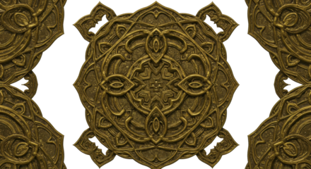 Golden Carving Ornament: Detailed close-up of an exquisite, golden carving ornament. Its intricate patterns and textures show of the beauty of art