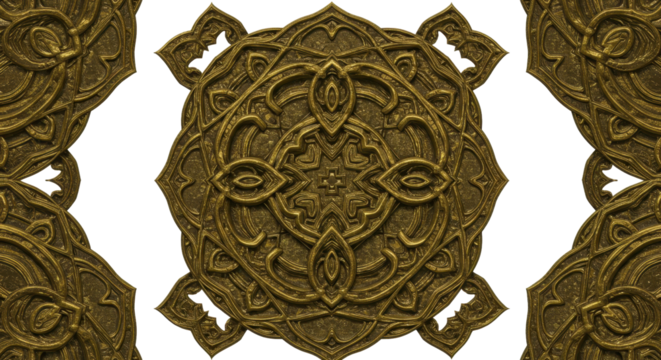 Golden Carving Ornament: Detailed close-up of an exquisite, golden carving ornament. Its intricate patterns and textures show of the beauty of art