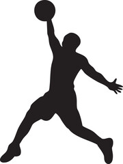 Iconic Basketball Player Air Jump Silhouette Vector - Black Athlete Hitting Dunk Pose for Sports, Apparel, and Gaming Graphics