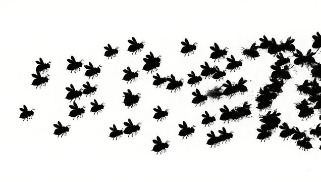 Flock of Black Flies Swarming in a Dynamic Formation.