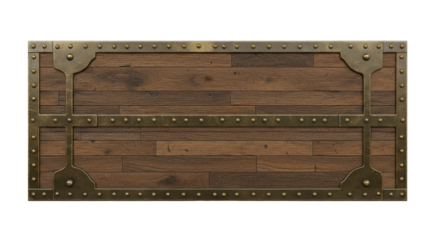 Timeless Treasure Chest: An antique chest featuring rich, textured wooden planks, adorned with intricate metal framework, showcasing the artistry of a bygone era.