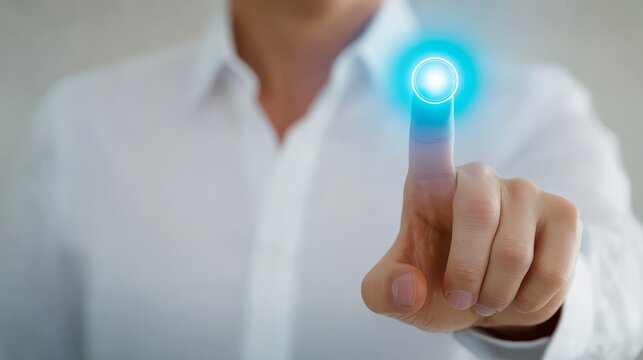 Finger pressing button technology interaction close up of finger activating digital interface button
