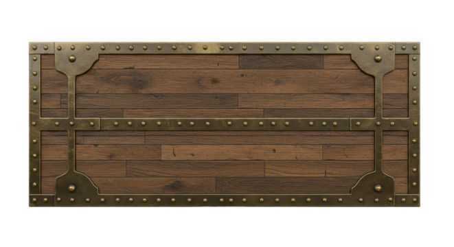 Timeless Treasure Chest: An antique chest featuring rich, textured wooden planks, adorned with intricate metal framework, showcasing the artistry of a bygone era.