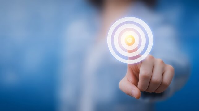 Person interacts with digital touch screen display hand presses interface on modern interactive panel