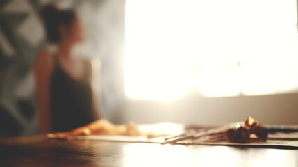 entrepreneur. An entrepreneur works at a minimalist desk with artistic tools in a clean, inspiring workspace with soft lighting. pitch deck slides.