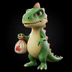 Cute Cartoon Dinosaur with a Bag.