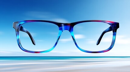 Stylish eyewear resting on sunny beach sand sun kissed glasses enjoying serene coastal environment