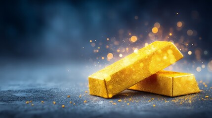 Shiny gold bars symbolize wealth and investment on dark surface precious gold bars displayed representing prosperity and security