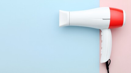 White red hair dryer professional styling tool beauty device stylish white red hair dryer on vibrant pink blue background